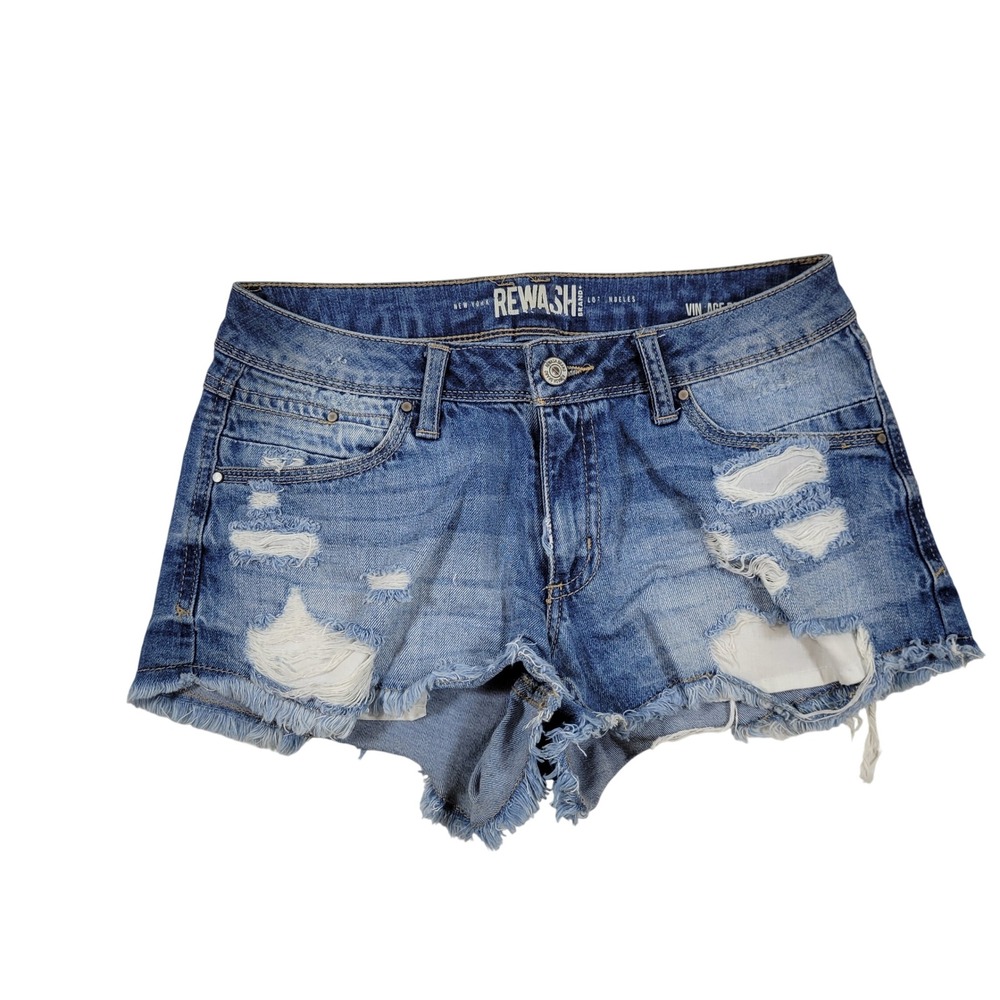 Rewash Jean Shorts Womens 3/26 Blue Excellent Distressed Frayed Denim Cut Offs